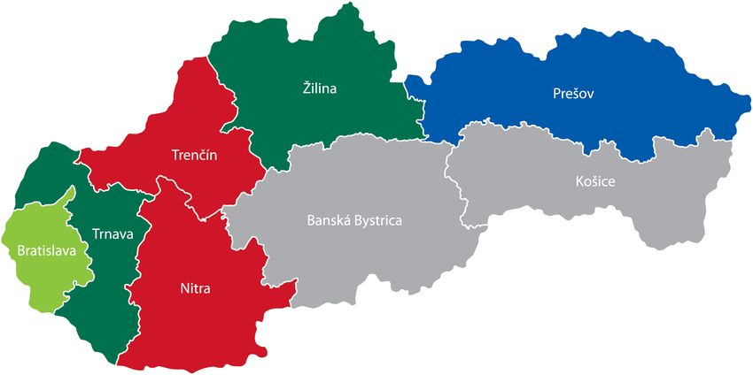 Voľby do VÚC 2017 - mapa krajov